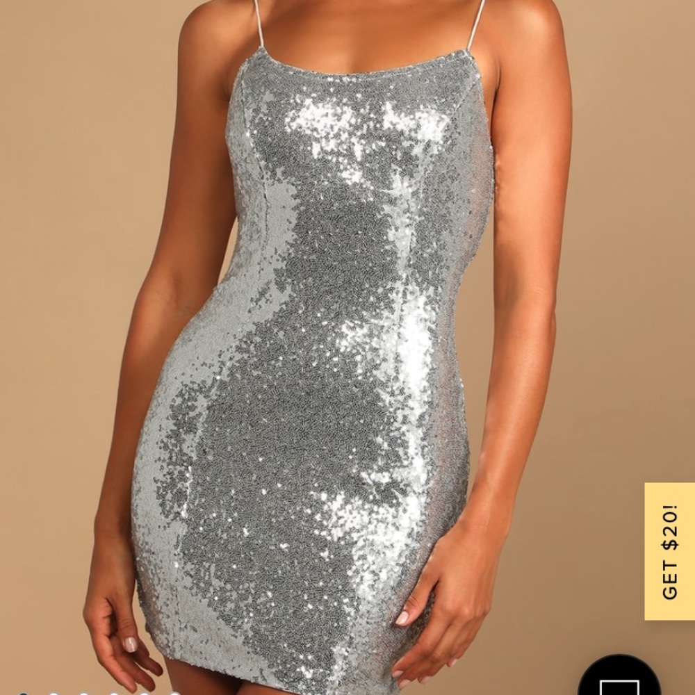 NWT Lulus Sequined Silver Mini Dress